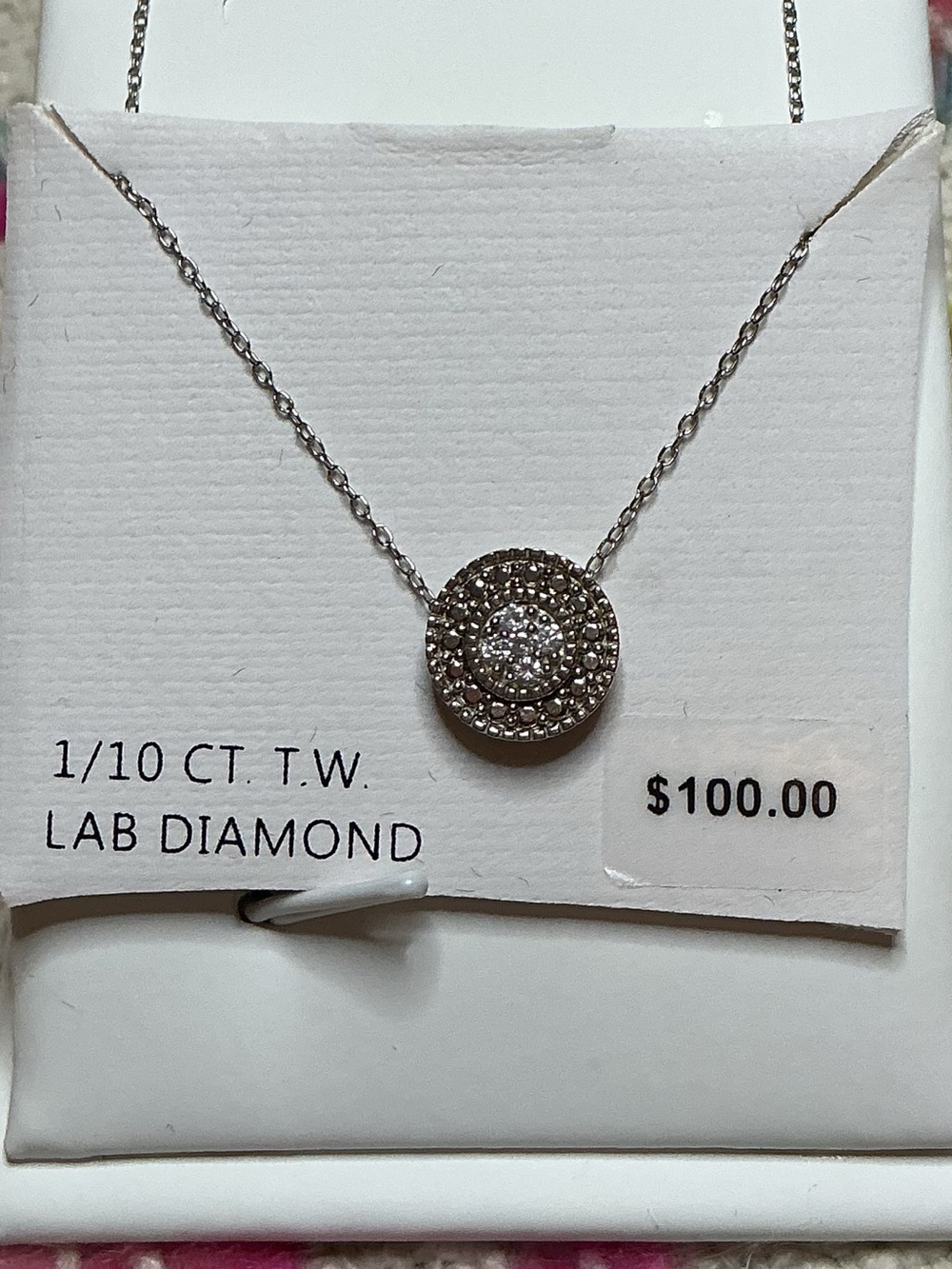 Sterling Silver Halo Pendant Necklace - White Stones